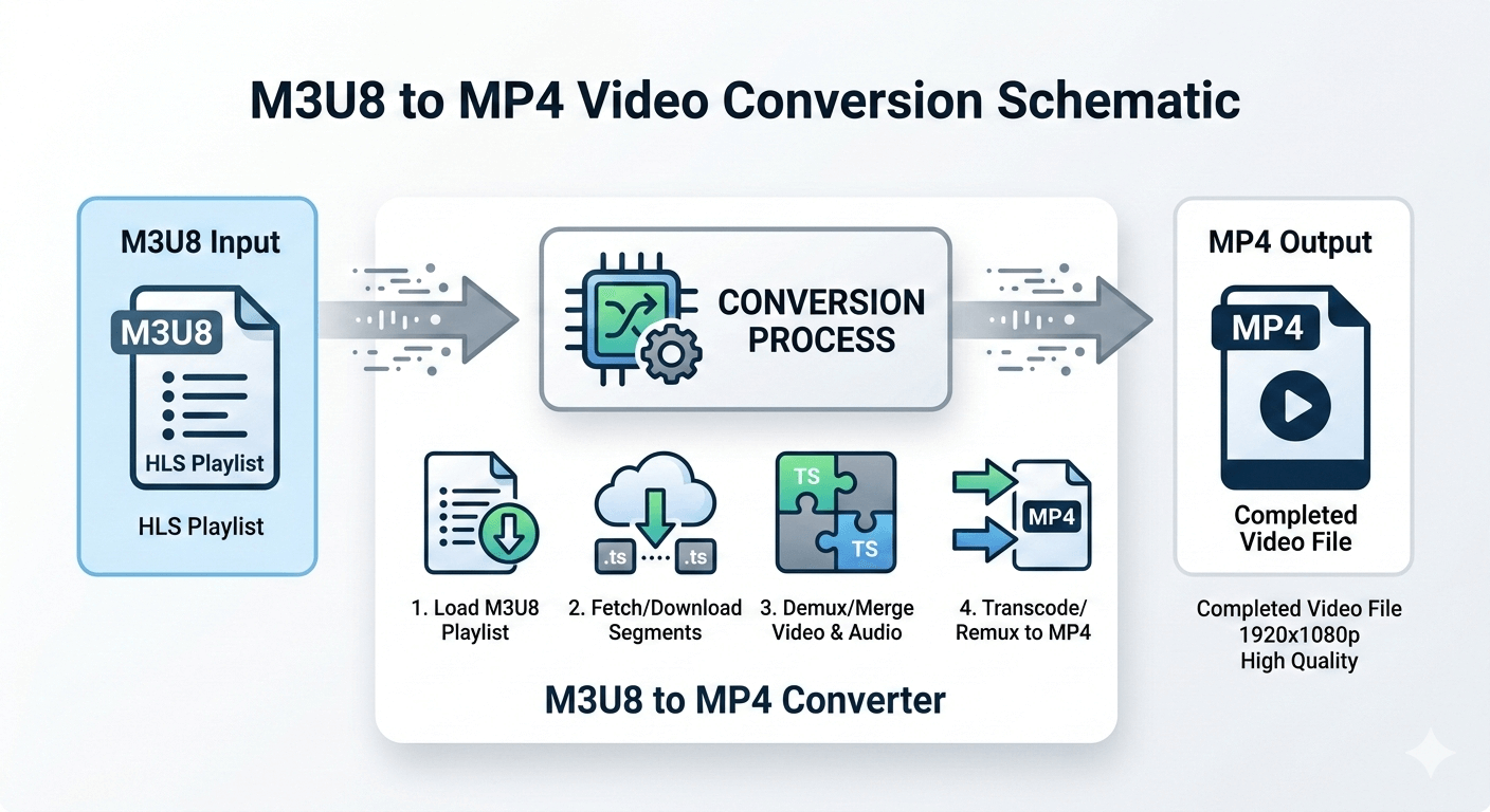 M3U8转MP4工作流程示意图